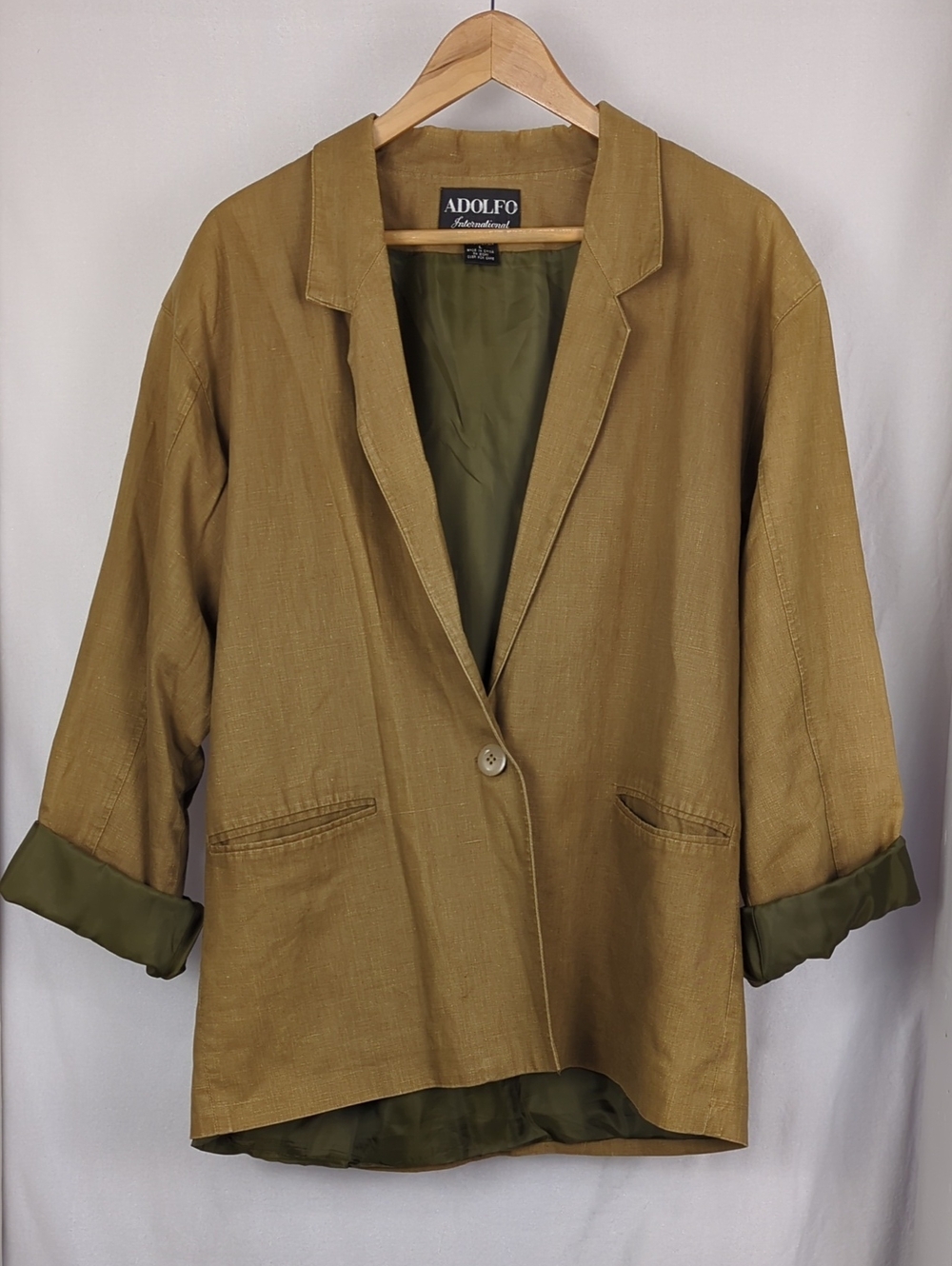 ADOLFO Women's Vintage Olive Green & Tan Blazer Jacket